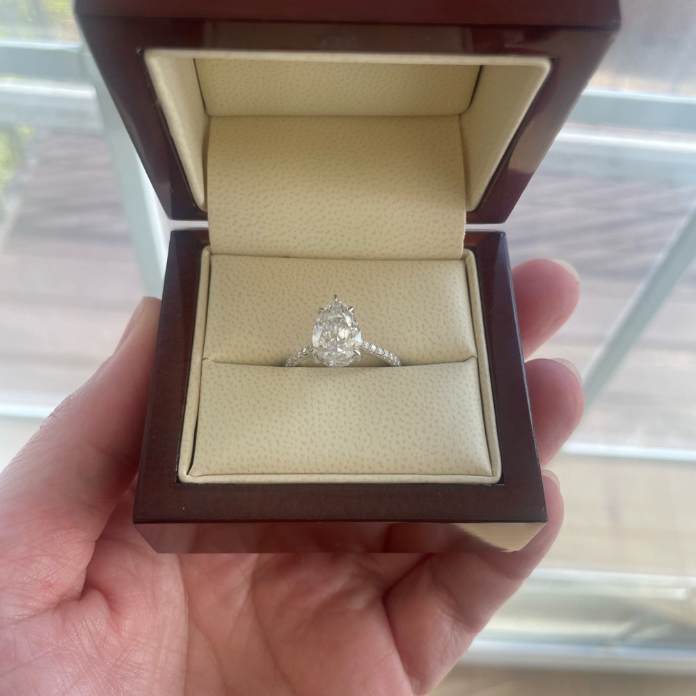 Large Pear Shaped 14k WG and Moissanite Engagement Ring